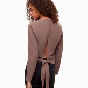 Aritzia Wilfred Laon Blouse, Open Back Crew Neck Tie Waist, Size XXS, NWOT